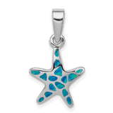Created Blue Opal Starfish Charm Pendant in Real 925 Sterling Silver