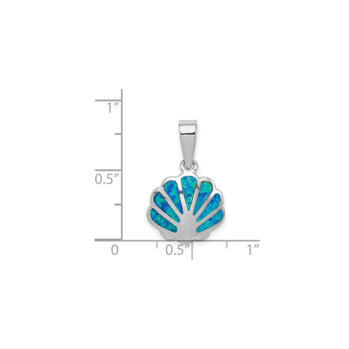 Sterling Silver Seashell Pendant with Lab Created Blue Opal, Nautical Travel Charm