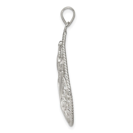 Sterling Silver Filigree Teardrop Pendant with Openwork Scroll Design, Vintage Inspired Charm for Women
