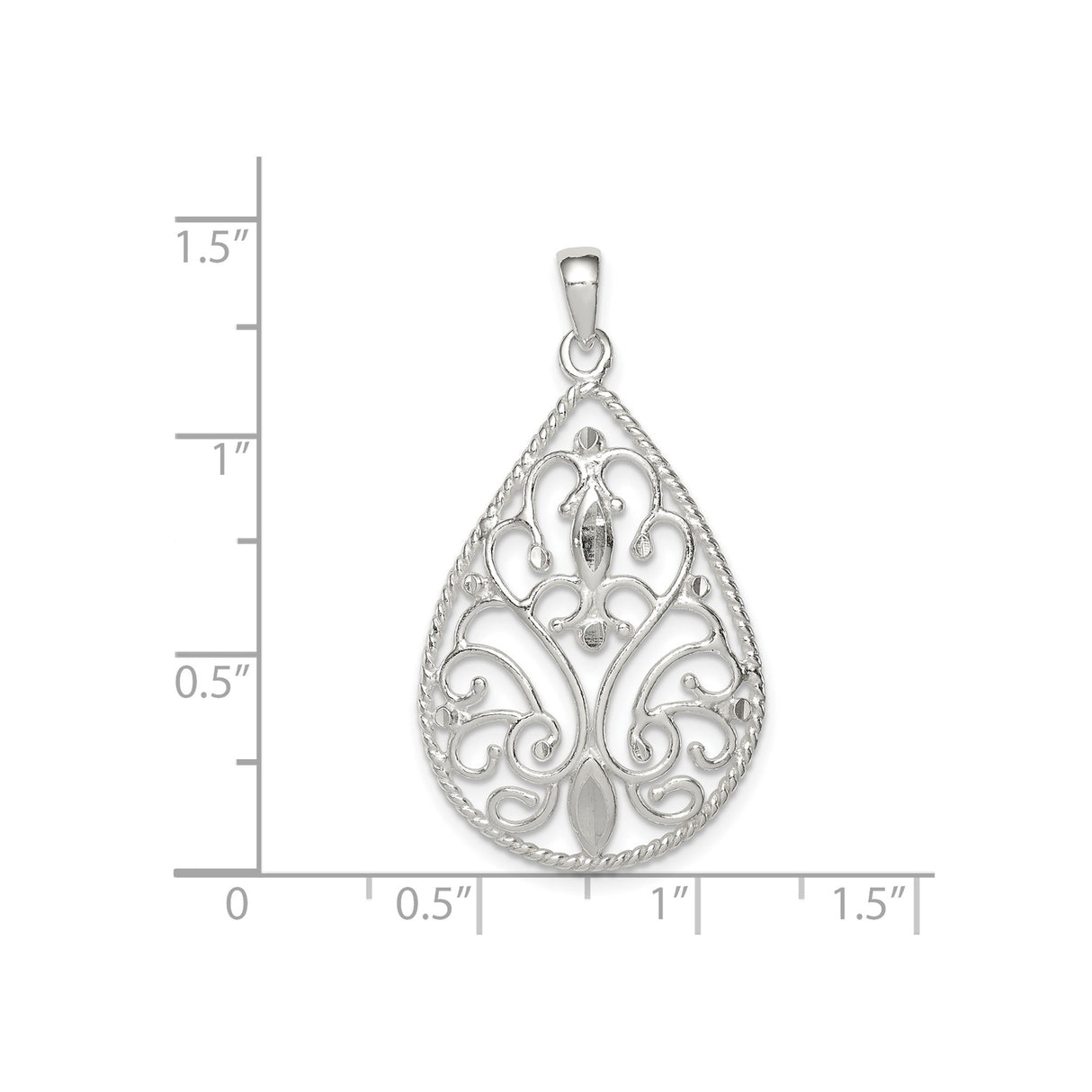 Sterling Silver Filigree Teardrop Pendant with Openwork Scroll Design, Vintage Inspired Charm for Women