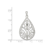 Sterling Silver Filigree Teardrop Pendant with Openwork Scroll Design, Vintage Inspired Charm for Women