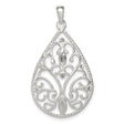 Sterling Silver Filigree Teardrop Pendant with Openwork Scroll Design, Vintage Inspired Charm for Women