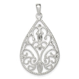 Sterling Silver Filigree Teardrop Pendant with Openwork Scroll Design, Vintage Inspired Charm for Women