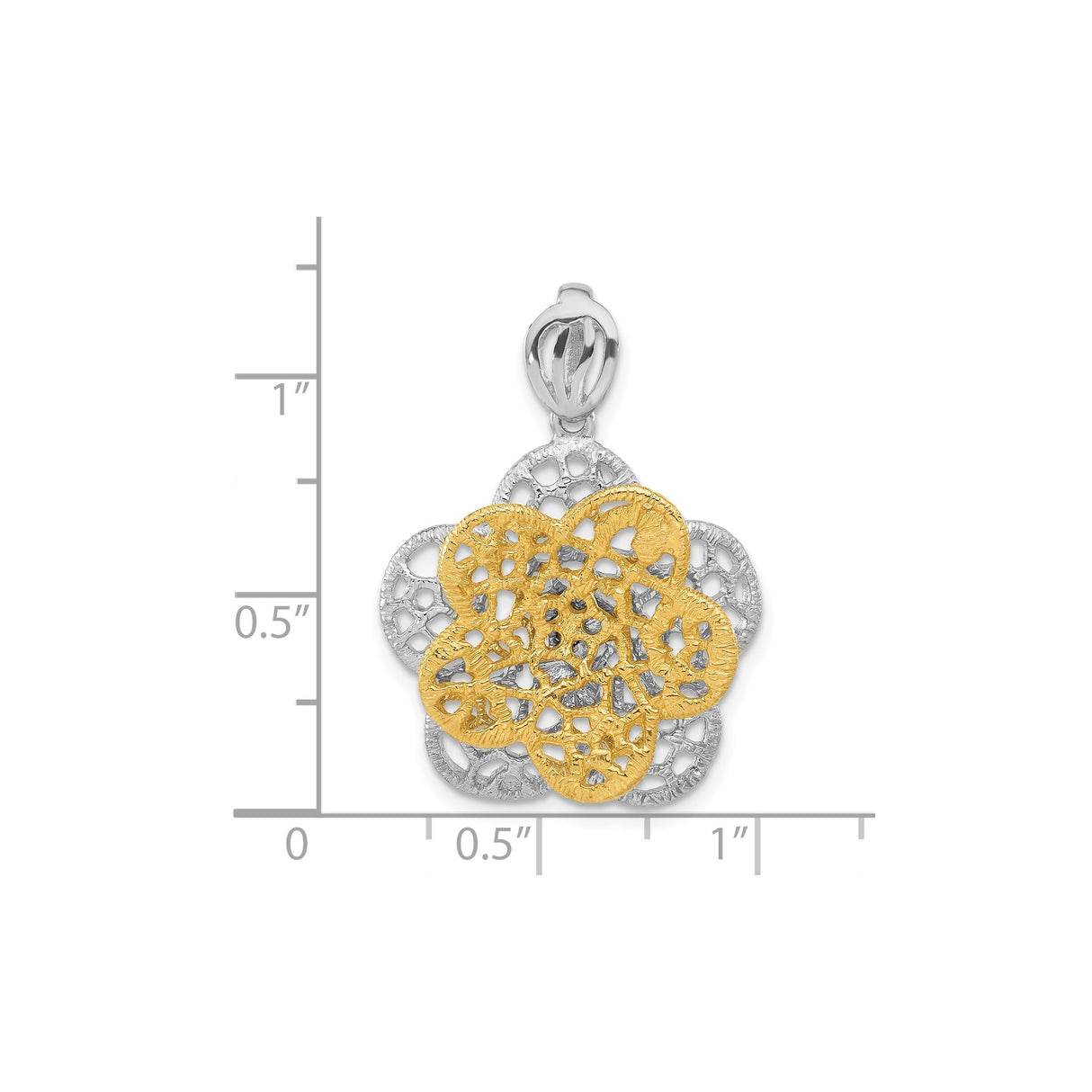 Sterling Silver Flower Pendant with Two-Tone Filigree Floral Design for Women