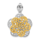 Sterling Silver Flower Pendant with Two-Tone Filigree Floral Design for Women