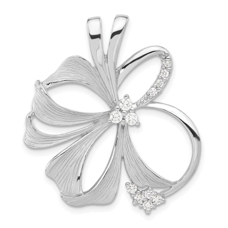 Sterling Silver Floral Pendant with Cubic Zirconia, Open Petal Flower Design and Textured Detailing