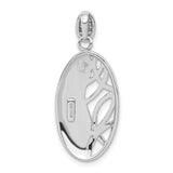 Sterling Silver Oval Pendant with Cubic Zirconia, Tree Branch and Leaf Design, Nature Inspired Jewelry