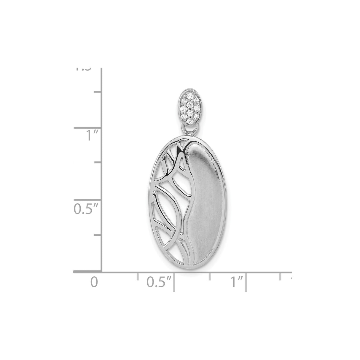 Sterling Silver Oval Pendant with Cubic Zirconia, Tree Branch and Leaf Design, Nature Inspired Jewelry