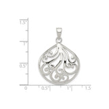 Sterling Silver Teardrop Pendant with Openwork Filigree Swirl Design for Women