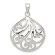 Sterling Silver Teardrop Pendant with Openwork Filigree Swirl Design for Women