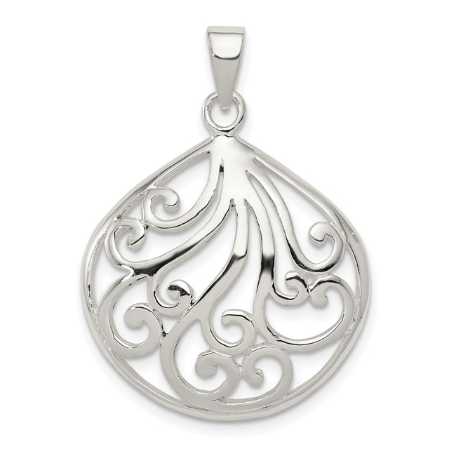 Sterling Silver Teardrop Pendant with Openwork Filigree Swirl Design for Women