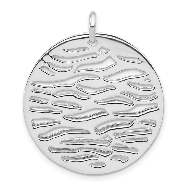 Sterling Silver Wave Pendant with Textured Ripple Disc, Abstract Nature-Inspired Design