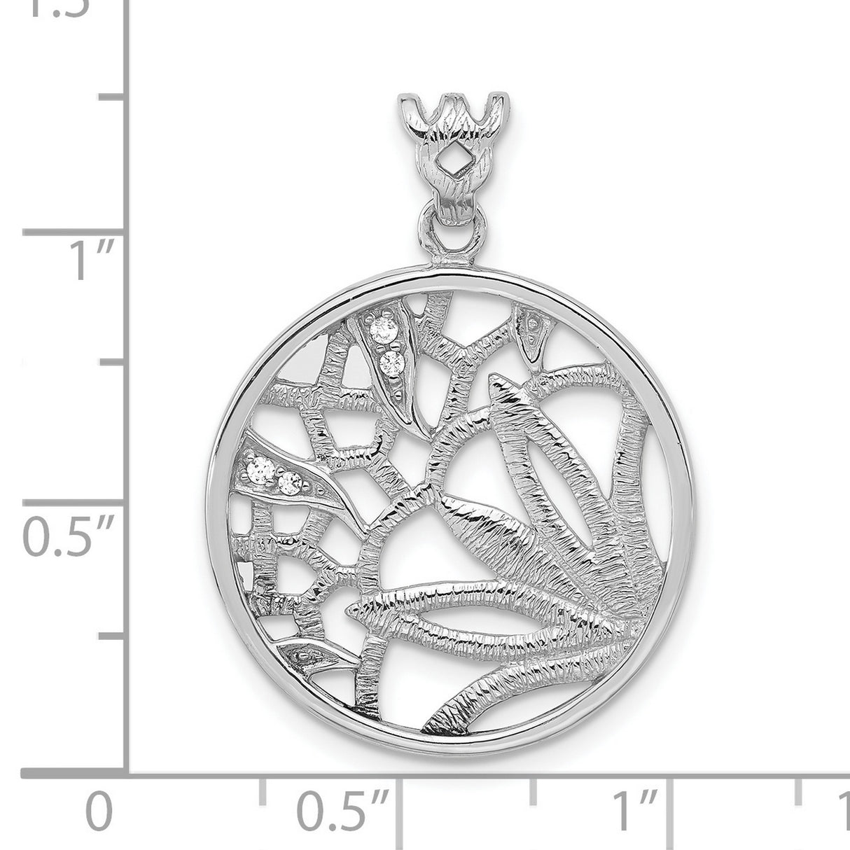 Sterling Silver Floral Leaf Pendant with Cubic Zirconia, Botanical Medallion Design
