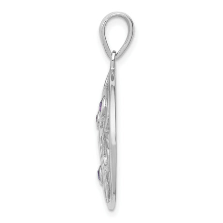 Sterling Silver Pendant with Amethyst in Openwork Swirl Celtic Inspired Design for Women