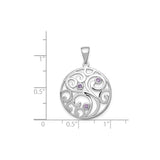 Sterling Silver Pendant with Amethyst in Openwork Swirl Celtic Inspired Design for Women