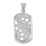 Sterling Silver Pendant with Cubic Zirconia, Abstract Floral Lace and Openwork Design