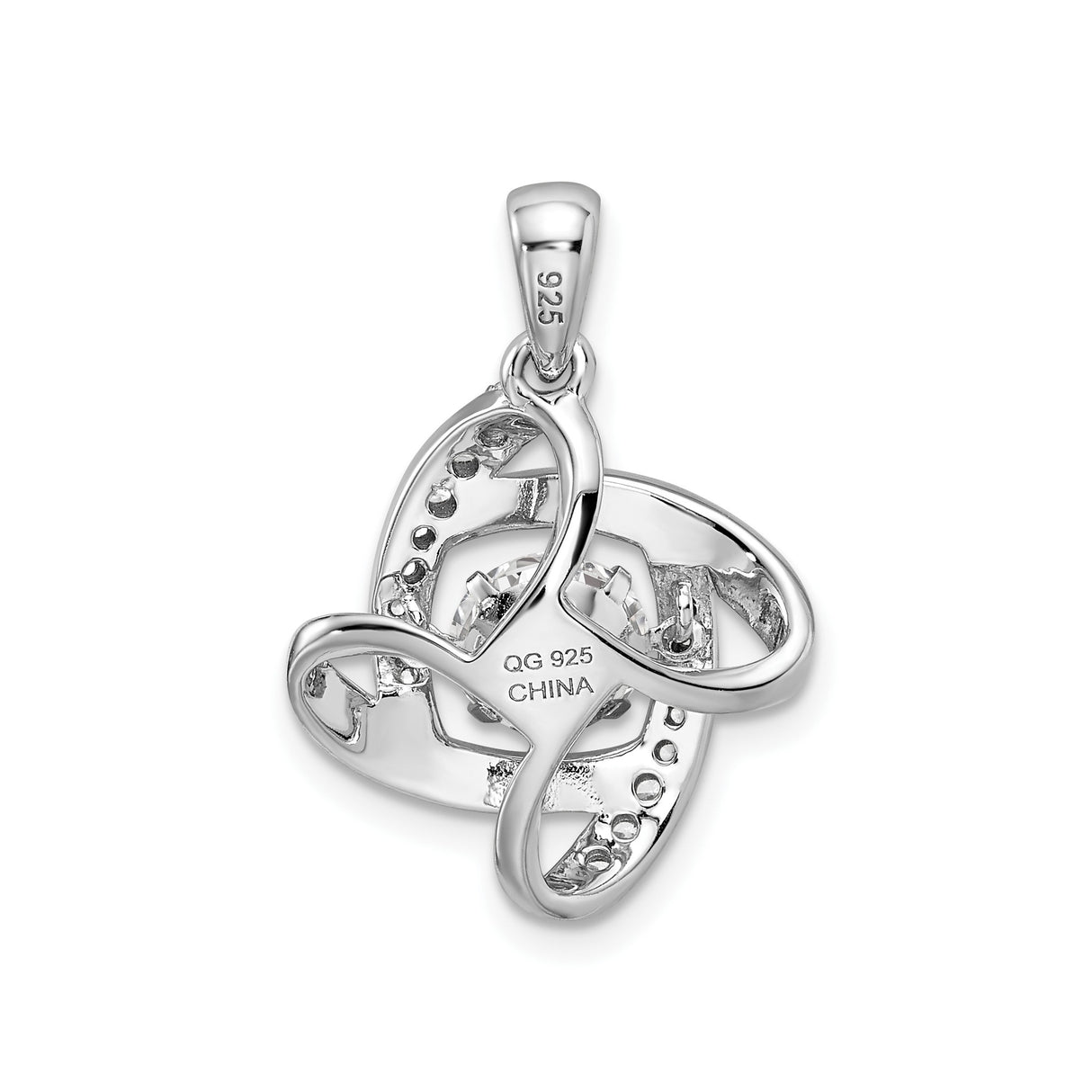 Sterling Silver Infinity Pendant with Cubic Zirconia, Interwoven Loop, Pavé Accents