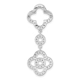 Sterling Silver Drop Earrings with Cubic Zirconia, Quatrefoil and Floral Motif Dangle Style