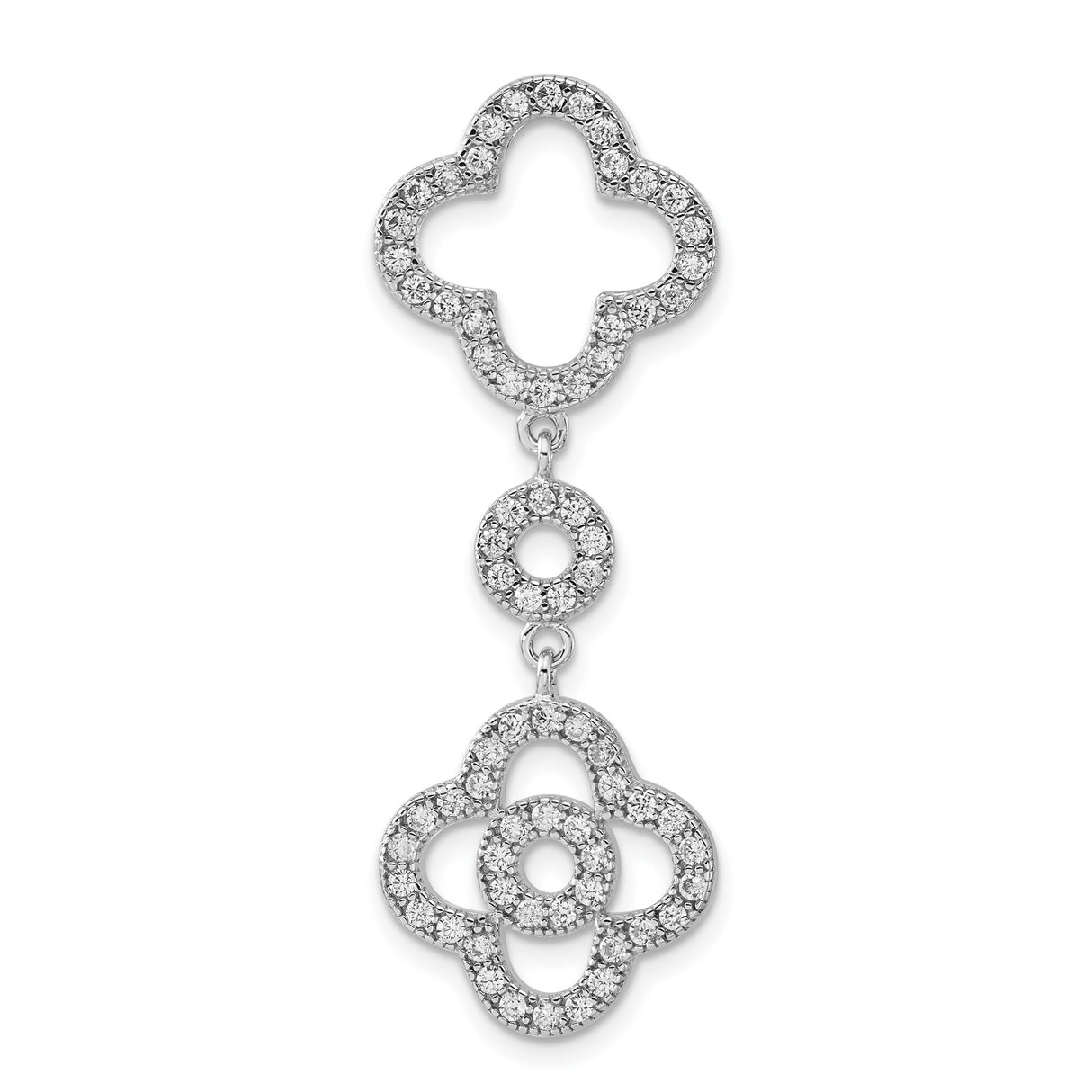 Sterling Silver Drop Earrings with Cubic Zirconia, Quatrefoil and Floral Motif Dangle Style