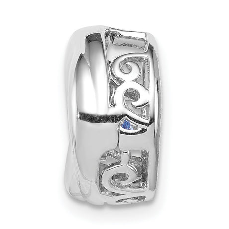 Platinum Polished Vibrant Blue CZ Circle Charm Pendant in Real 925 Sterling Silver