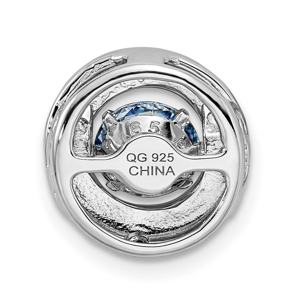 Platinum Polished Vibrant Blue CZ Circle Charm Pendant in Real 925 Sterling Silver