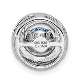 Platinum Polished Vibrant Blue CZ Circle Charm Pendant in Real 925 Sterling Silver