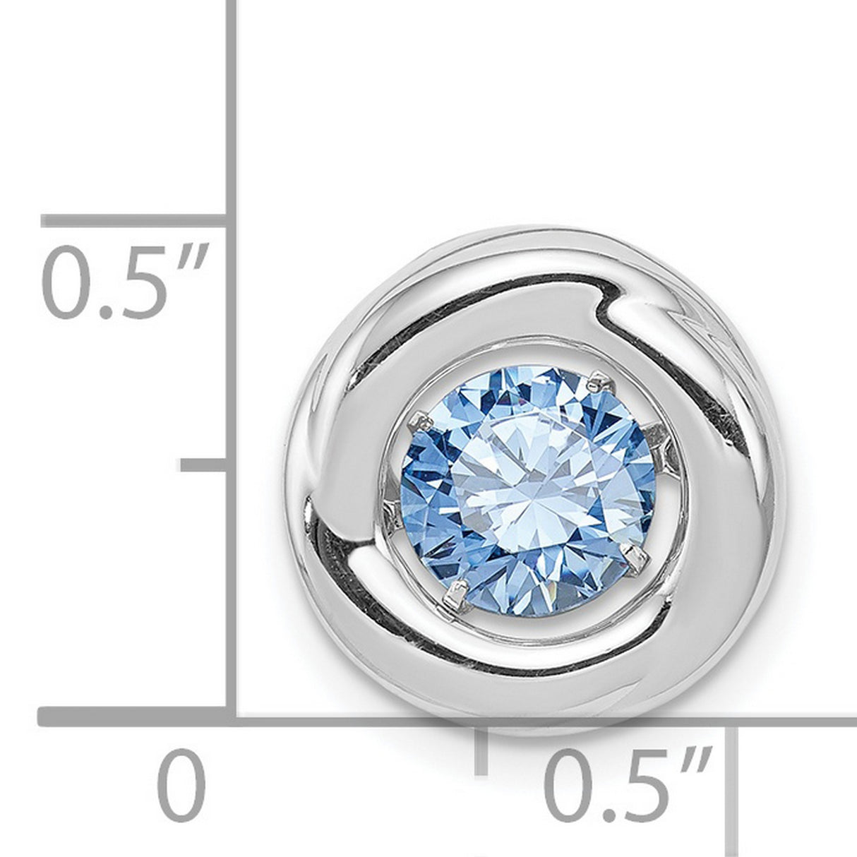 Platinum Polished Vibrant Blue CZ Circle Charm Pendant in Real 925 Sterling Silver
