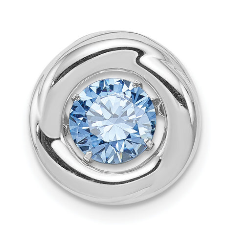 Platinum Polished Vibrant Blue CZ Circle Charm Pendant in Real 925 Sterling Silver