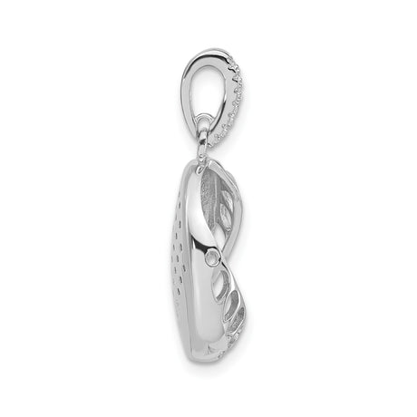Sterling Silver Pendant with Cubic Zirconia, Oval Wave Design and Openwork Accents