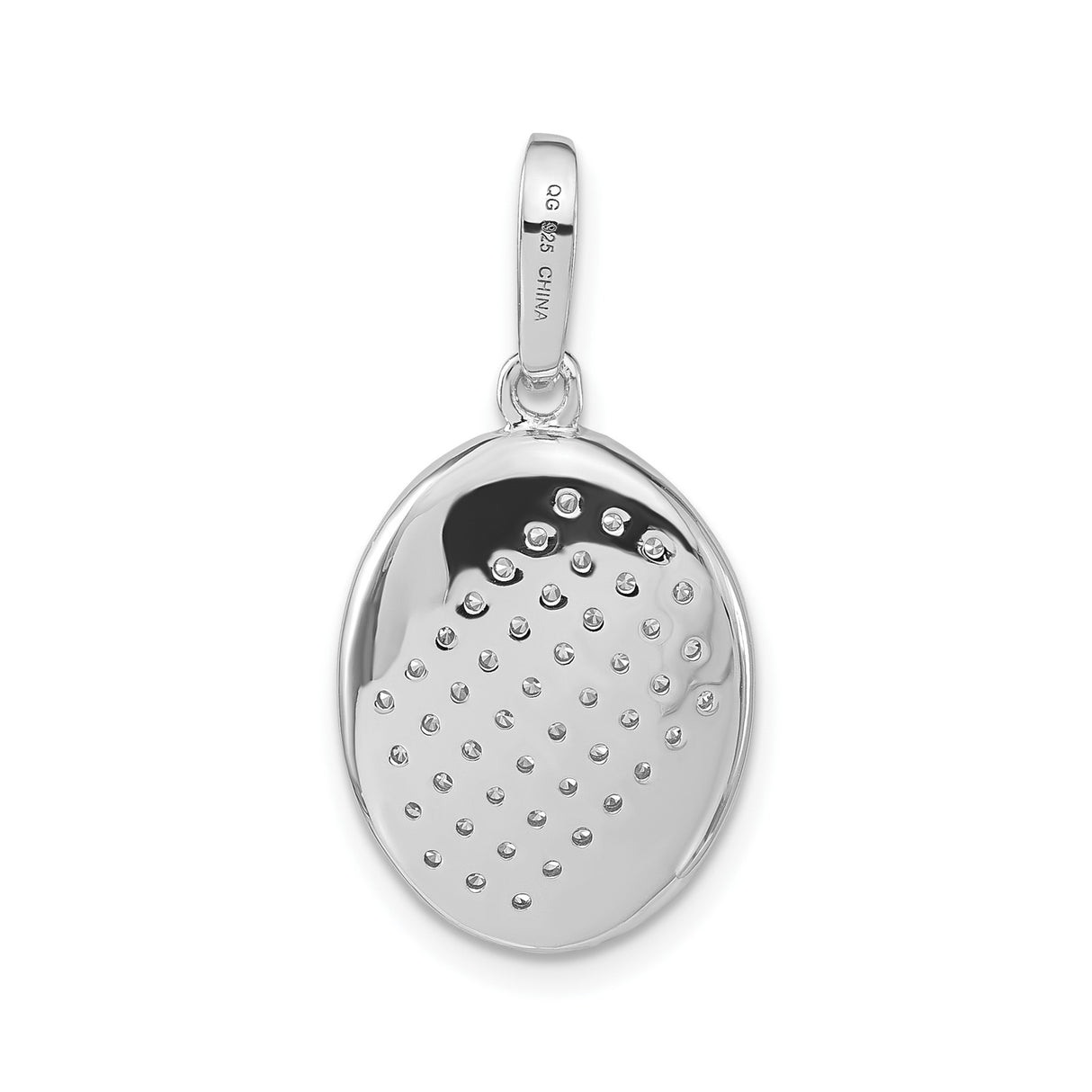 Sterling Silver Pendant with Cubic Zirconia, Oval Wave Design and Openwork Accents