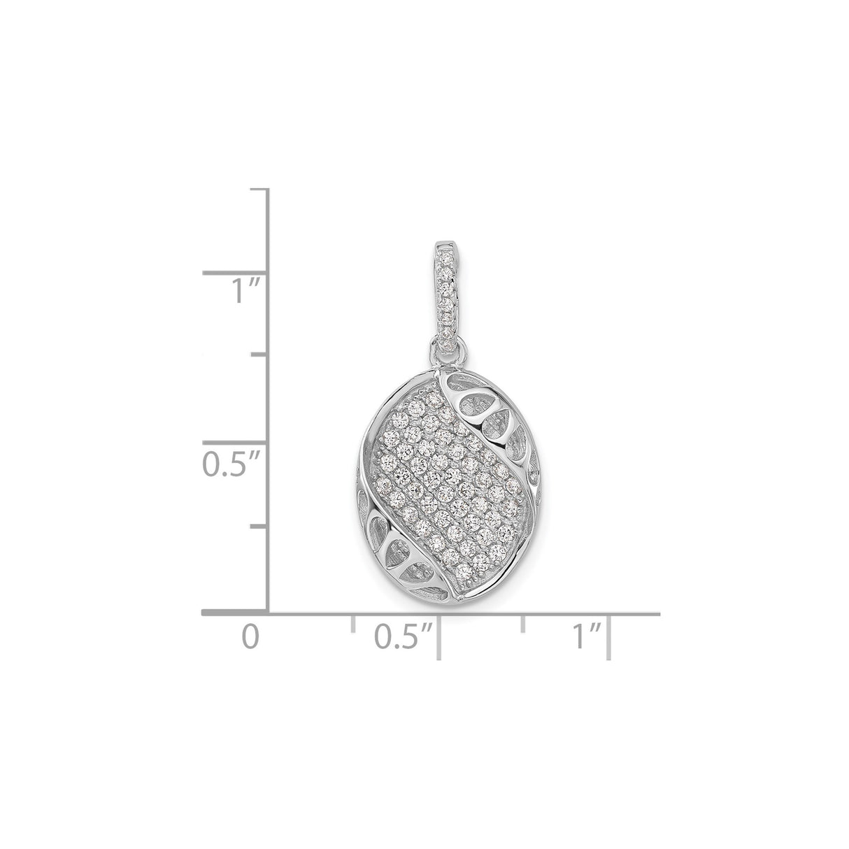 Sterling Silver Pendant with Cubic Zirconia, Oval Wave Design and Openwork Accents