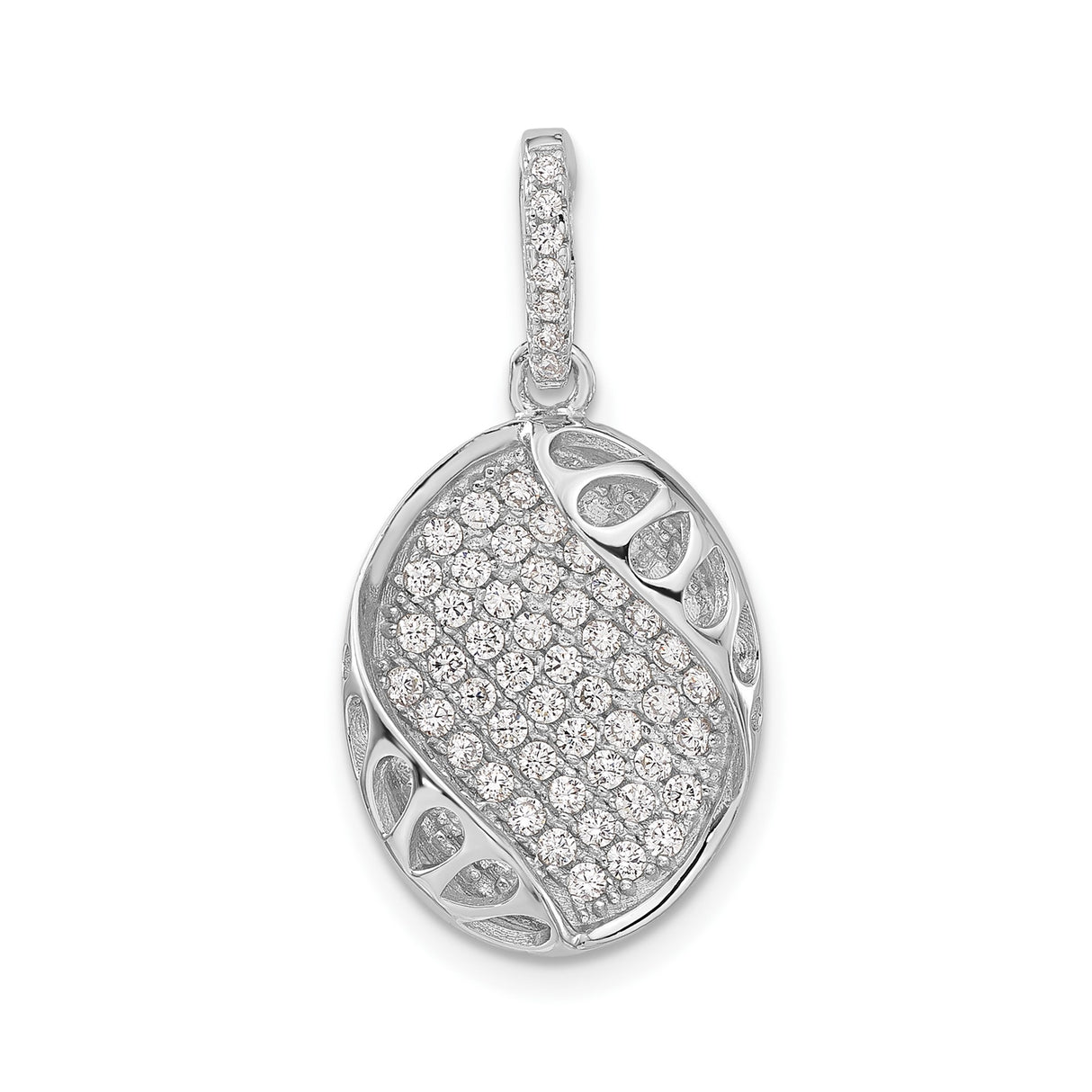 Sterling Silver Pendant with Cubic Zirconia, Oval Wave Design and Openwork Accents