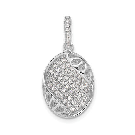 Sterling Silver Pendant with Cubic Zirconia, Oval Wave Design and Openwork Accents