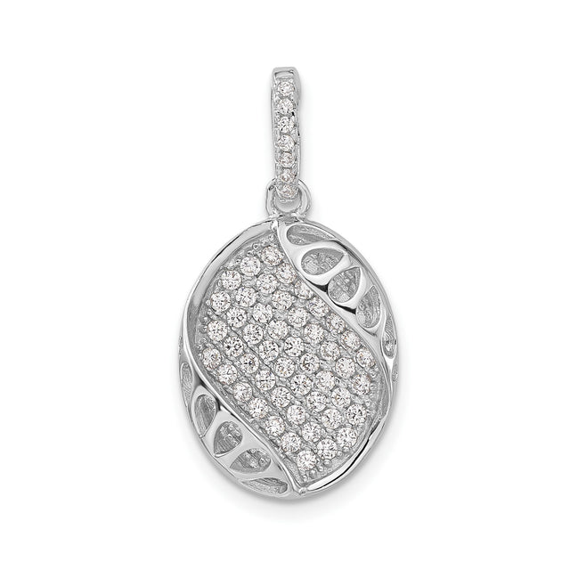 Sterling Silver Pendant with Cubic Zirconia, Oval Wave Design and Openwork Accents