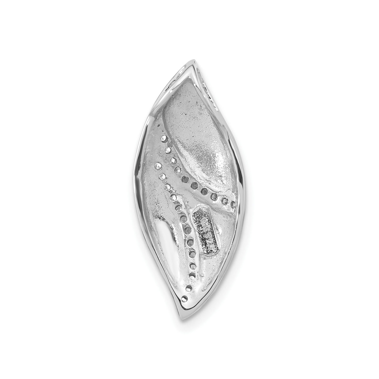 Sterling Silver Pendant with Cubic Zirconia, Abstract Leaf Design and Textured Finish