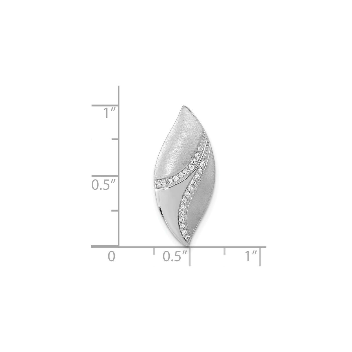 Sterling Silver Pendant with Cubic Zirconia, Abstract Leaf Design and Textured Finish
