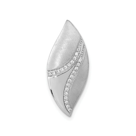 Sterling Silver Pendant with Cubic Zirconia, Abstract Leaf Design and Textured Finish