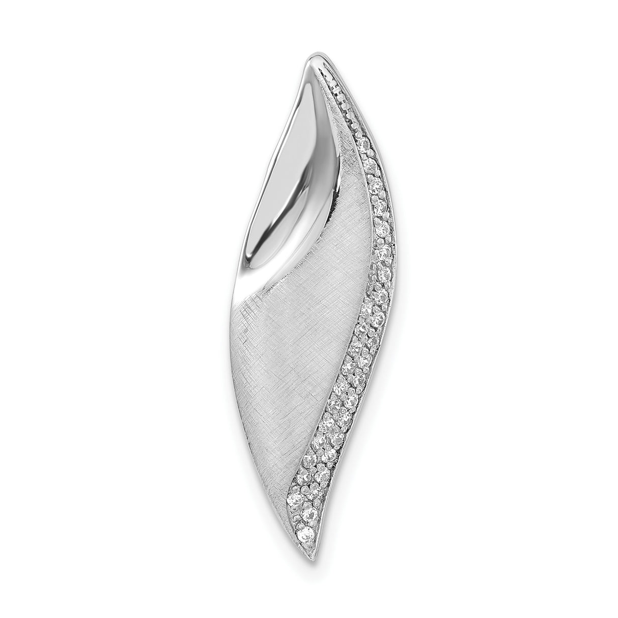 Sterling Silver Leaf Pendant with Cubic Zirconia Accents, Brushed Satin Finish, Nature Motif