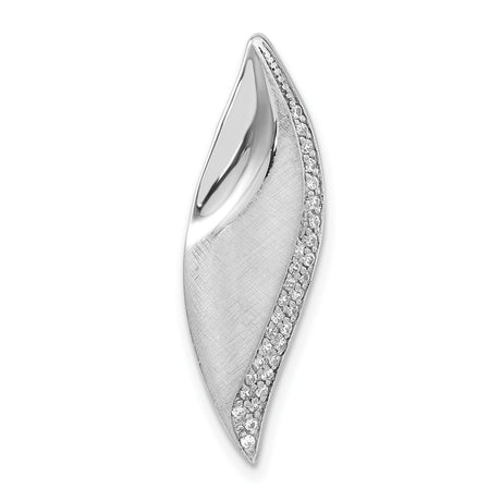 Sterling Silver Leaf Pendant with Cubic Zirconia Accents, Brushed Satin Finish, Nature Motif