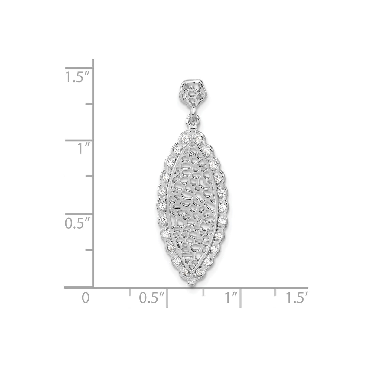 Sterling Silver Marquise Pendant with Cubic Zirconia and Open Filigree Design for Women