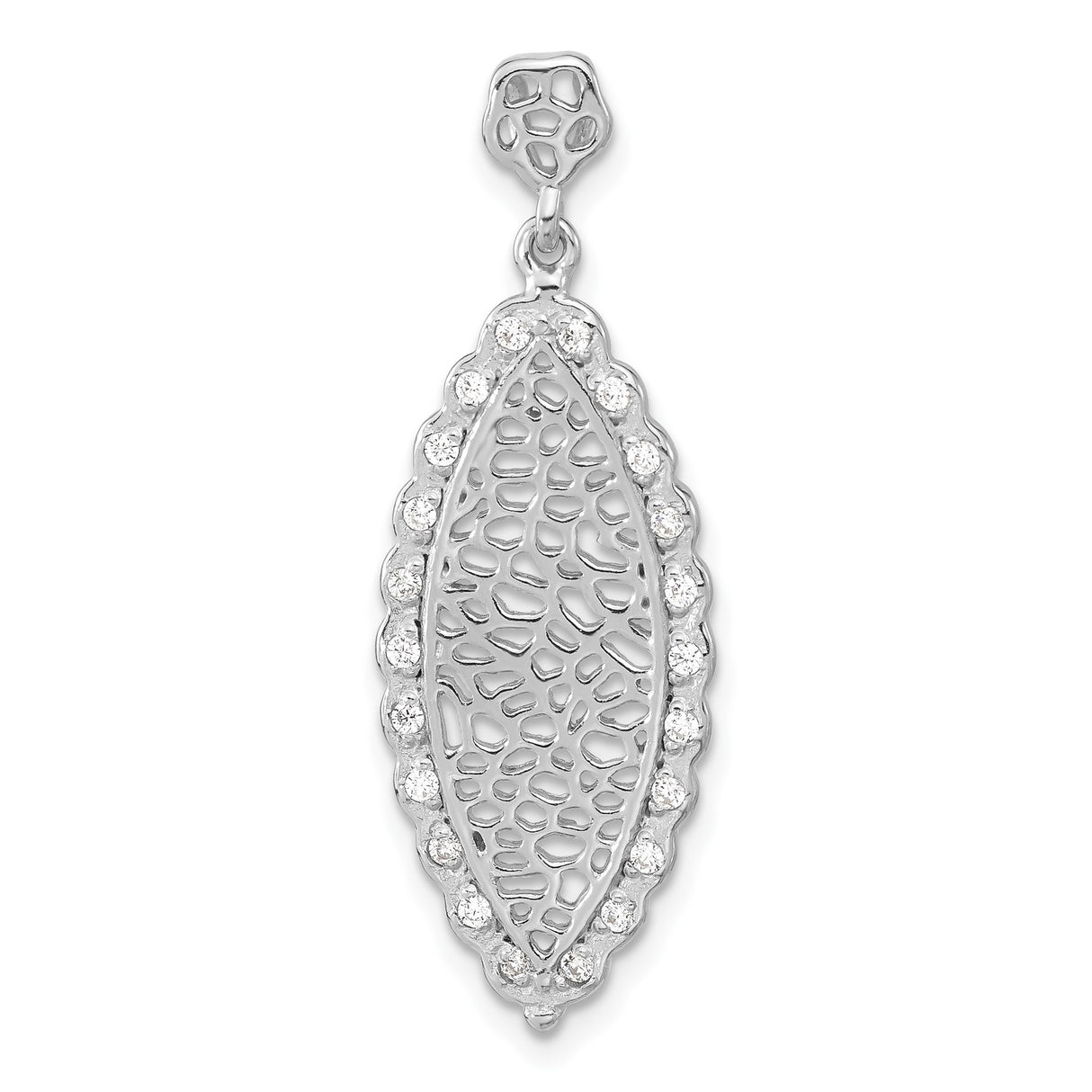 Sterling Silver Marquise Pendant with Cubic Zirconia and Open Filigree Design for Women