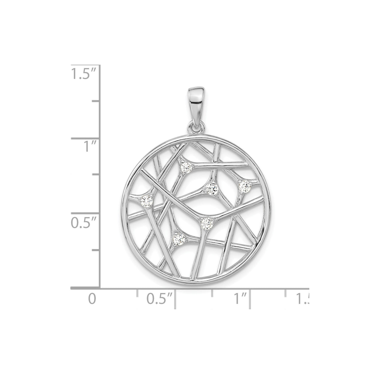 Sterling Silver Pendant with Cubic Zirconia, Abstract Openwork Web Design, Modern Style