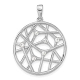 Sterling Silver Pendant with Cubic Zirconia, Abstract Openwork Web Design, Modern Style