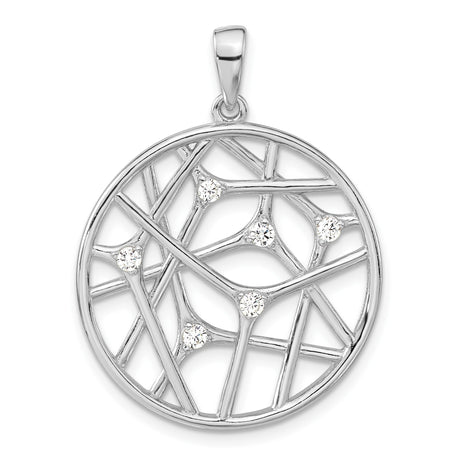 Sterling Silver Pendant with Cubic Zirconia, Abstract Openwork Web Design, Modern Style