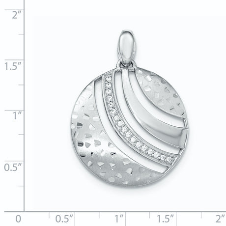 Sterling Silver Abstract Round Pendant with Cubic Zirconia Accents and Textured Finish