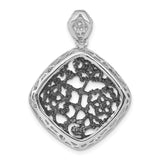 Sterling Silver Square Pendant with Cubic Zirconia, Oxidized Floral Lace Design, Boho Artisan Style