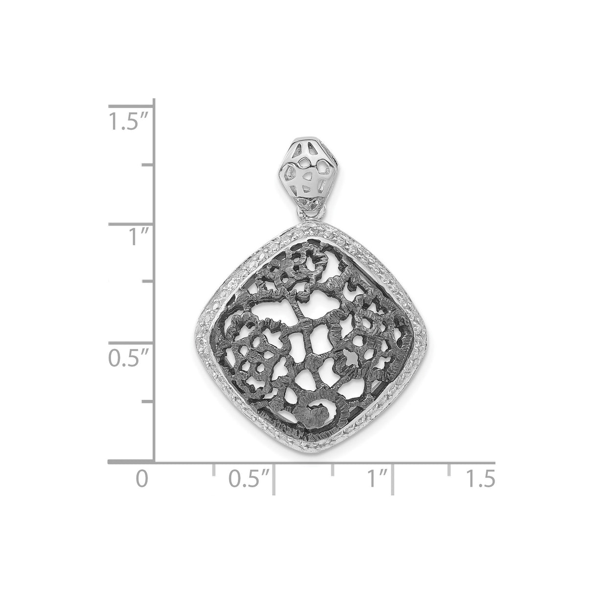 Sterling Silver Square Pendant with Cubic Zirconia, Oxidized Floral Lace Design, Boho Artisan Style