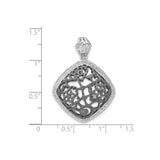 Sterling Silver Square Pendant with Cubic Zirconia, Oxidized Floral Lace Design, Boho Artisan Style