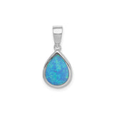 Sterling Silver Teardrop Pendant with Lab Created Blue Green Opal Inlay