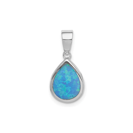 Sterling Silver Teardrop Pendant with Lab Created Blue Green Opal Inlay